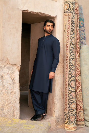 Navy Blue Egyptian Cotton Shalwar Kameez